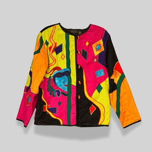 Rare Vintage Allure Embroidered Patchwork Jacket Multicolor Abstract Design W L